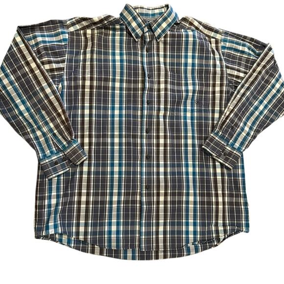 Ariat Pro Series Mens Size XL Long Sleeve Turquoise and Gray Plaid Shirt - Picture 1 of 7